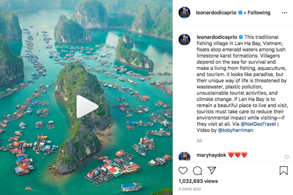 Ảnh chụp bài viết và video về Vịnh Lan Hạ mà Leonardo DiCaprio đăng trên Instagram cá nhân.